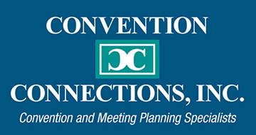 A blue logo for convention connections inc. convention and meeting planning specialists