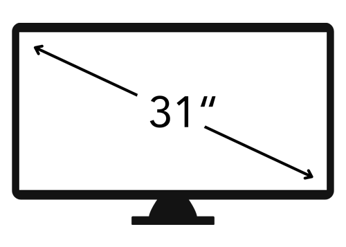 Flat-screen monitor with 31-inch diagonal measurement, black bezel and stand.
