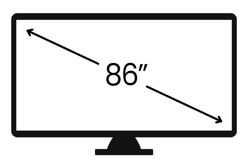 86-inch widescreen display icon with diagonal measurement arrow from corner to corner