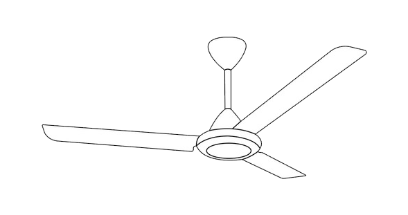 Ceiling fan with three blades.
