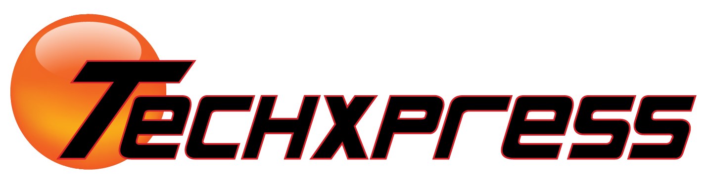 A logo for techxpress is shown on a white background