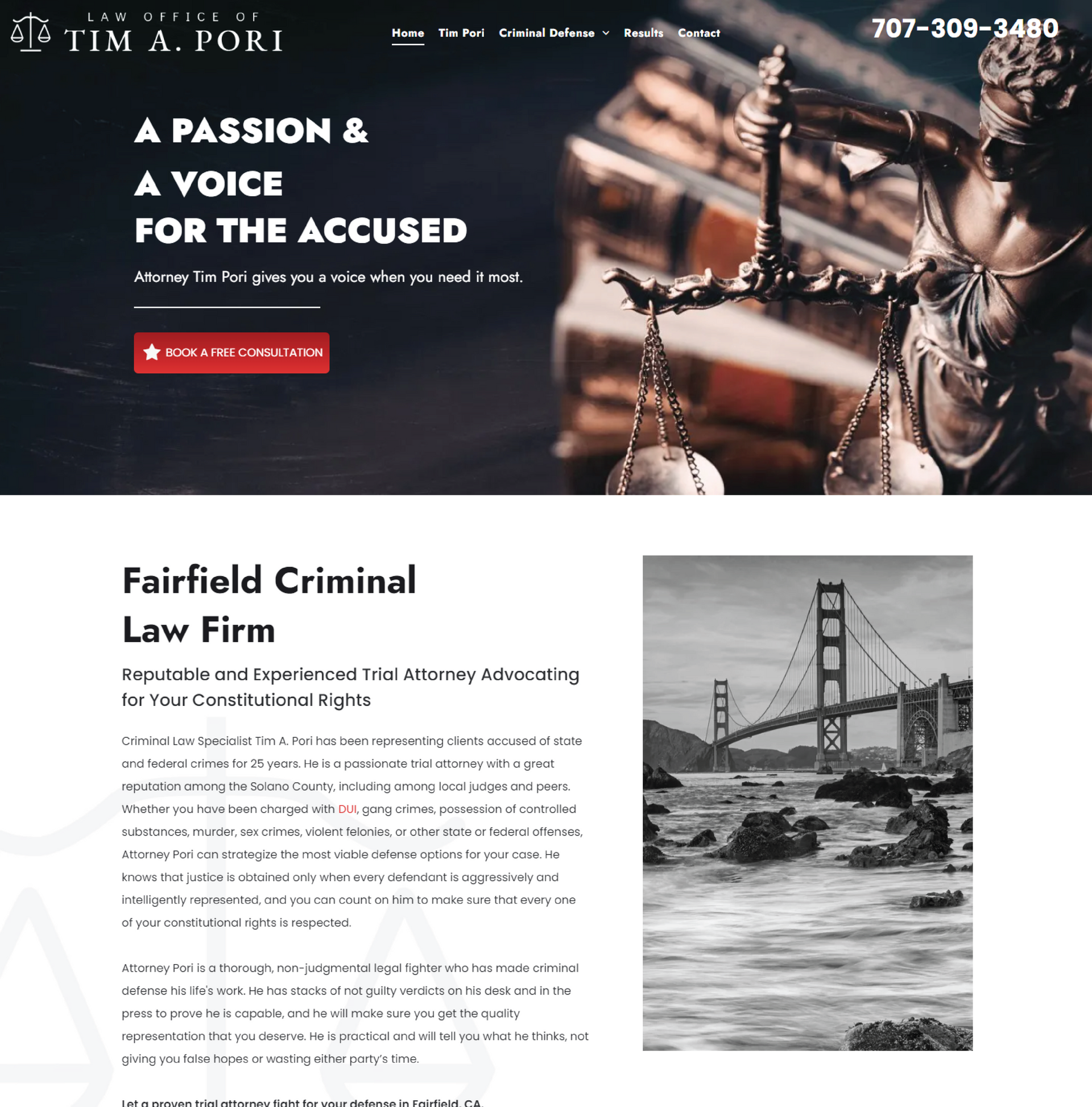 A website for The Law Office  of Tim A. Pori Attorney at Law