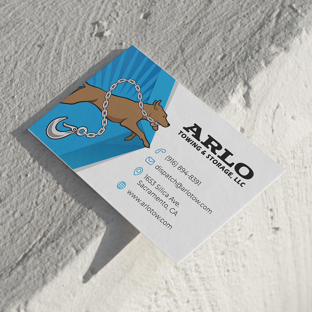A business card for arlo towing and storage llc