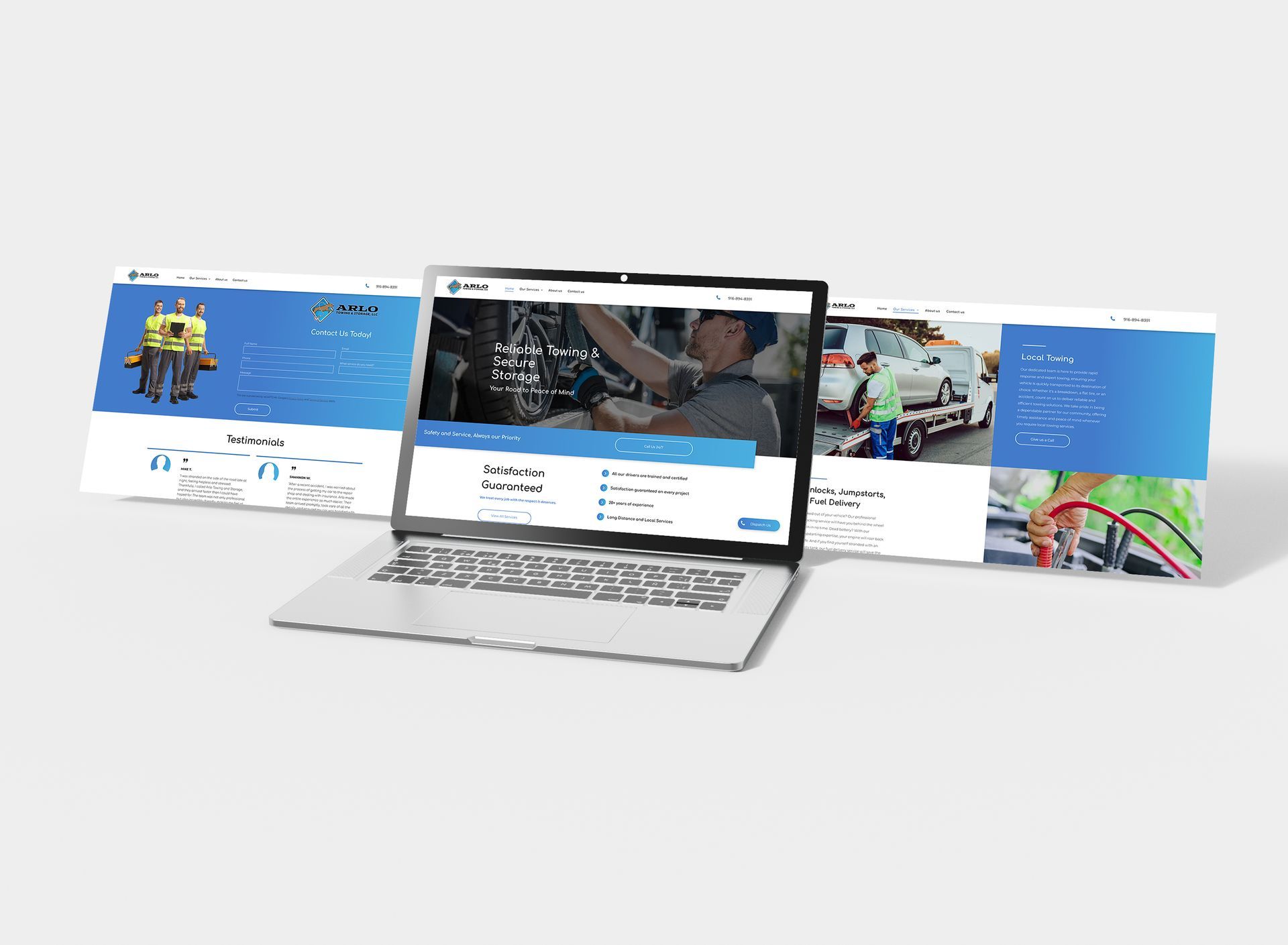 A laptop computer open to the Arlo Towing and Storage website