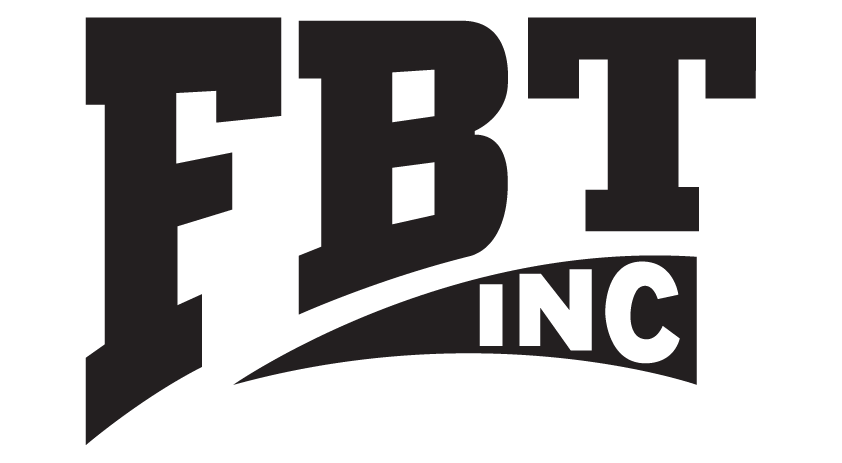 A black and white logo for fbt inc.