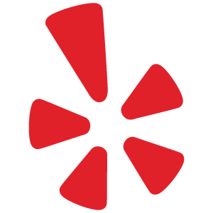 A red yelp logo on a white background