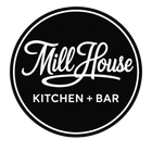 Mill House Kitchen + Bar logo in white script on a black circular background