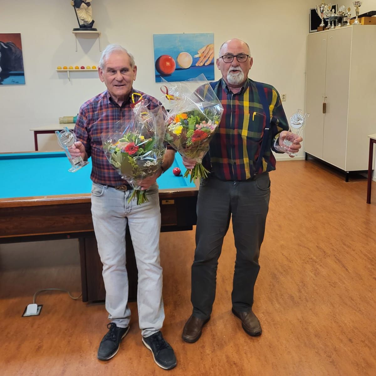 Jubilarissen Sjaak Arensman en Johan Maliepaard - Biljartengo.nl