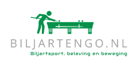 Logo voor Biljartengo.nl: een groene biljartspeler aan een pooltafel met grijze tekst en slogan eronder.