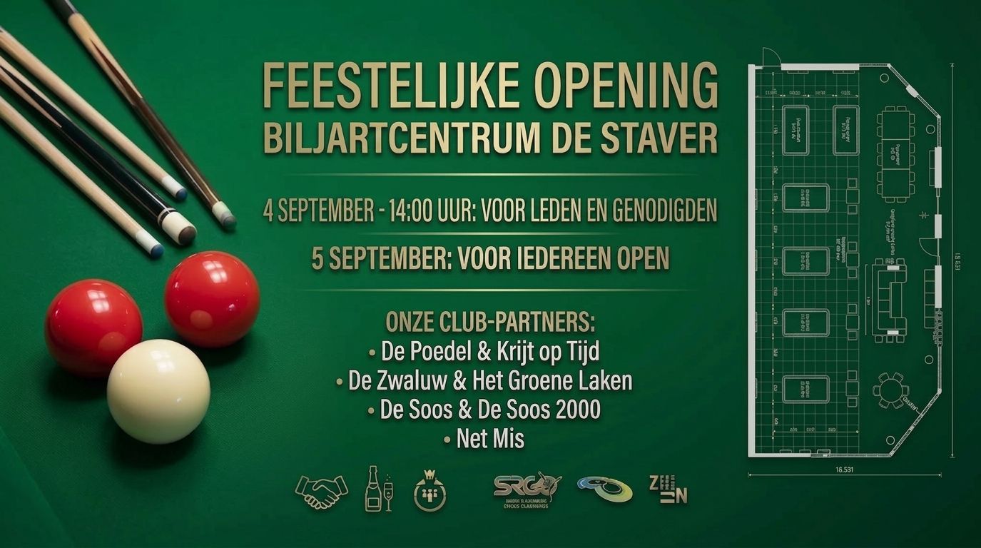 Feestelijke opening van het nieuwe biljartcentrum De Staver