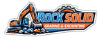 Rock Solid Grading & Excavating logo with orange excavator over blue and orange text