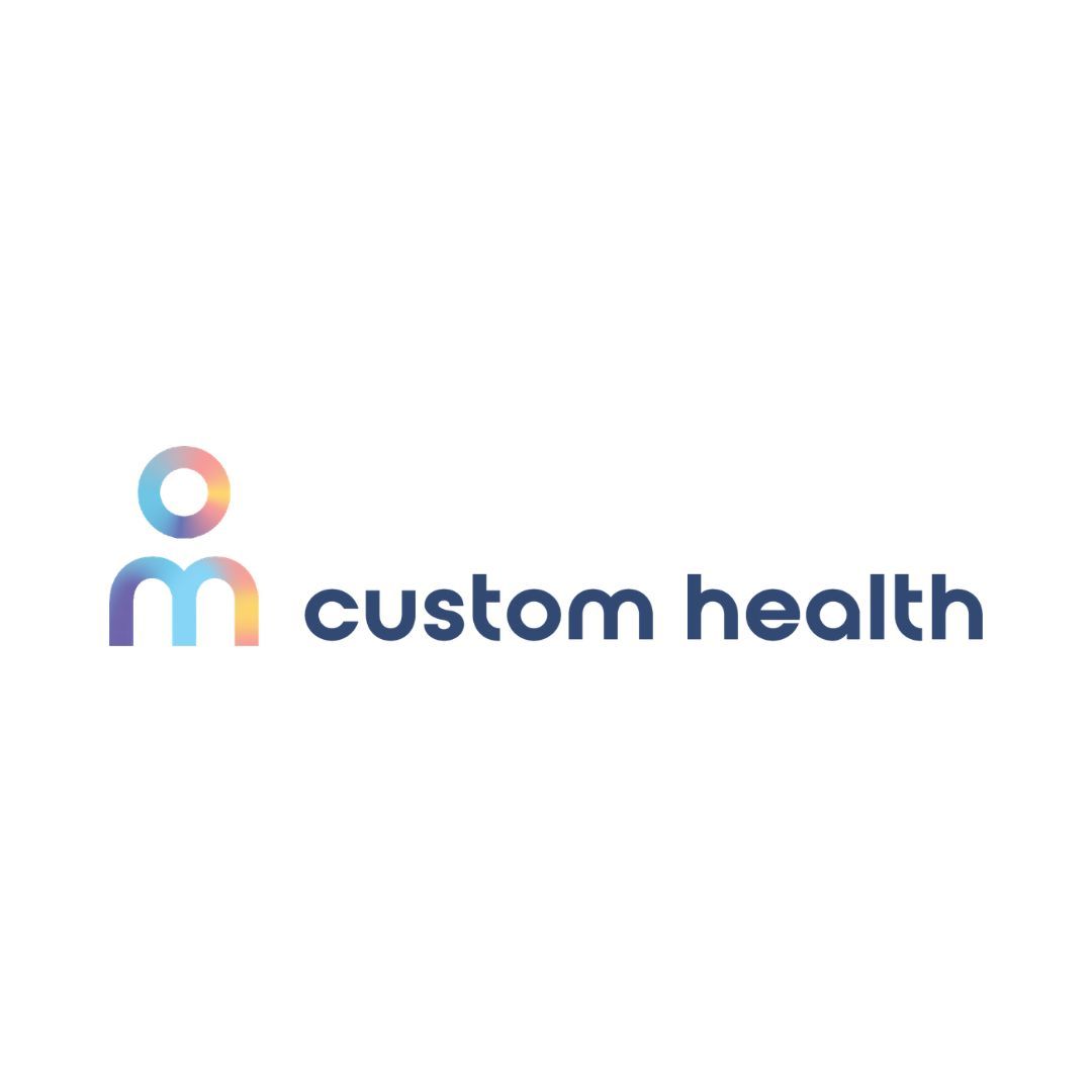 Custom Health logo with multicolor icon and blue text on white background
