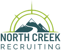 A logo for north creek recruiting with mountains and a compass.
