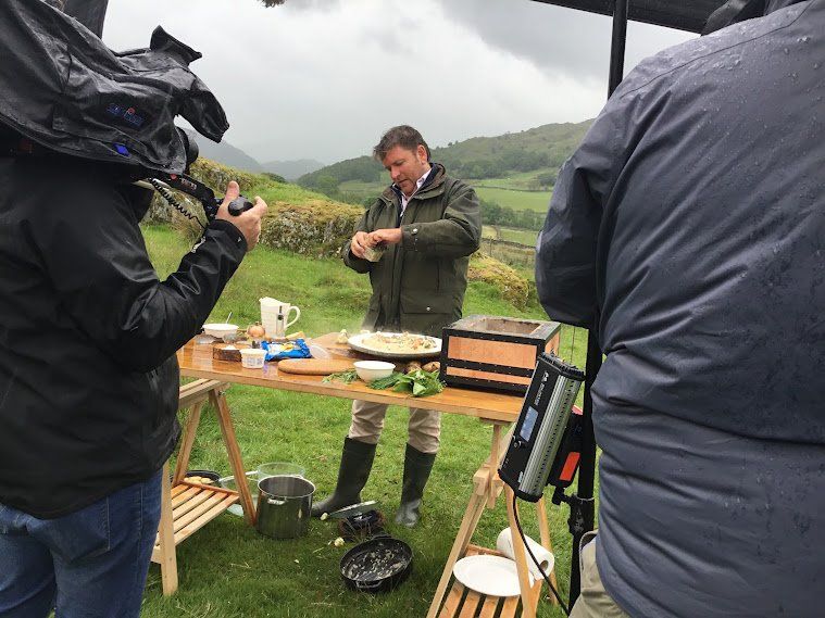 James Martin filming Islands to Highlands Series Episode 12 Lake District at High Hurst Farm