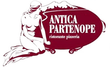 Logo per il ristorante Antica Partenope: sagoma di sirena con testo all'interno di un ovale color marrone.