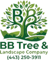 Logo for BB Tree & Landscape Company featuring a stylized green tree with "BB" in the canopy and phone number below.