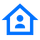 Une maison bleue avec une personne à l'intérieur.