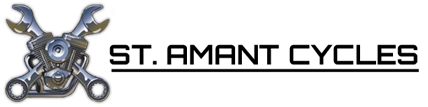 A logo for st. amant cycles with a pair of scissors