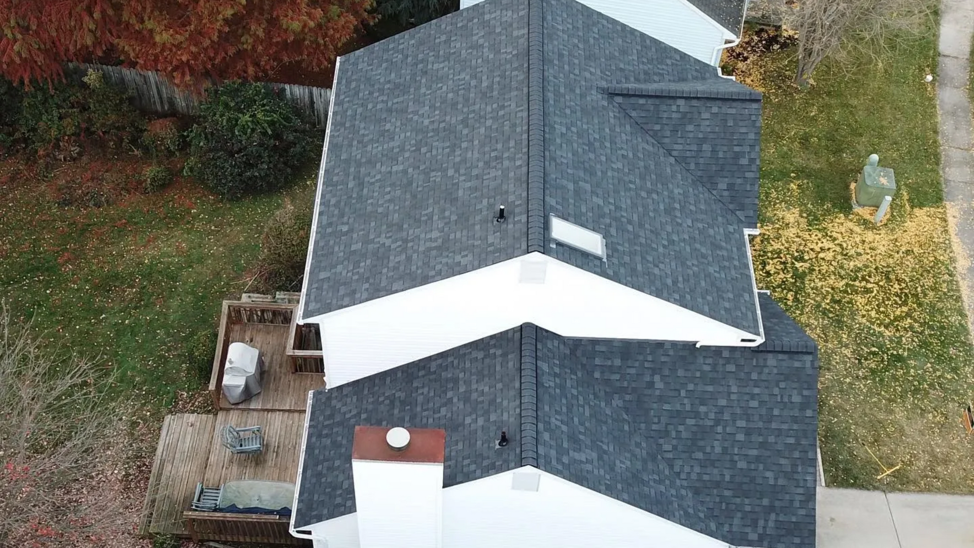 Roof replacement projects, aerial view. Perfectly installed