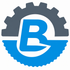 Logotipo de engranaje azul y gris con una “B” estilizada en blanco y azul en el centro.