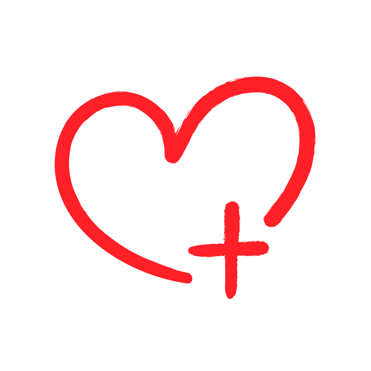 Red heart with a plus sign, hand-drawn style.