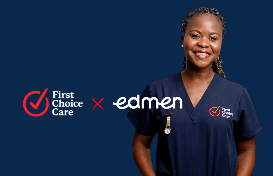 Registered Nurse with navy scrubs
