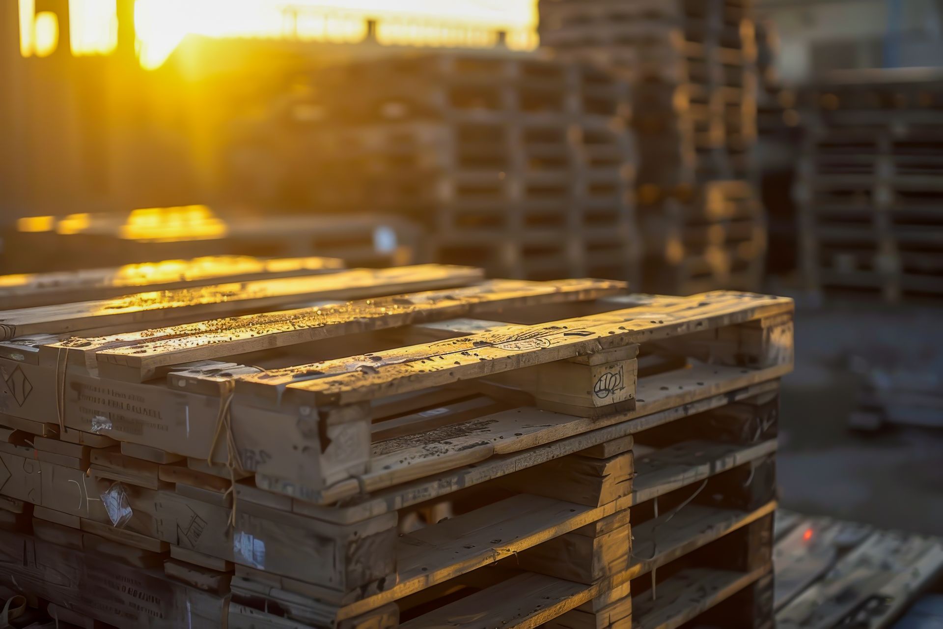A stack of wooden pallets stacked on top of each other.