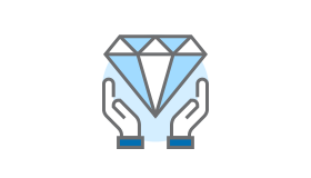 A pair of hands holding a diamond in their hands. A pair of hands holding a diamond in their hands.