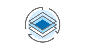 A stack of blue squares in a circle on a white background. A stack of blue squares in a circle on a white background.