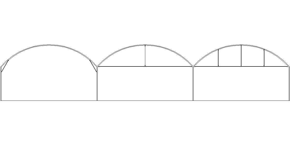 Schema di due archi collegati con linee tratteggiate e continue, comprendente un divisorio centrale e una piccola sezione rialzata sulla destra.