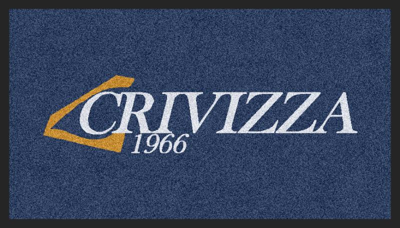 Logo CRIVIZZA 1966 in bianco su sfondo blu testurizzato con un accento dorato a forma di swoosh.