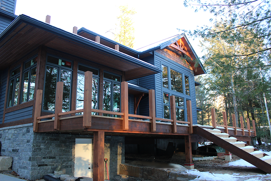 Corner view of a CedarCoast cottage under construction.