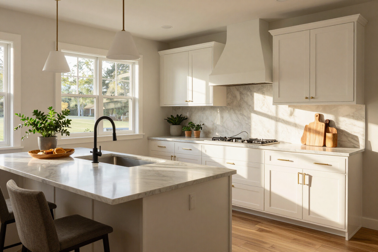 Custom kitchen and finish work in a newly built home by Rogue Custom Construction and Excavation, Rogue Valley, Oregon