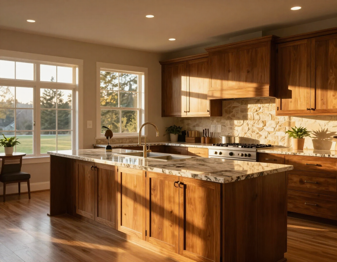 Completed kitchen renovation with quality cabinetry and warm lighting, home remodeling White City Oregon