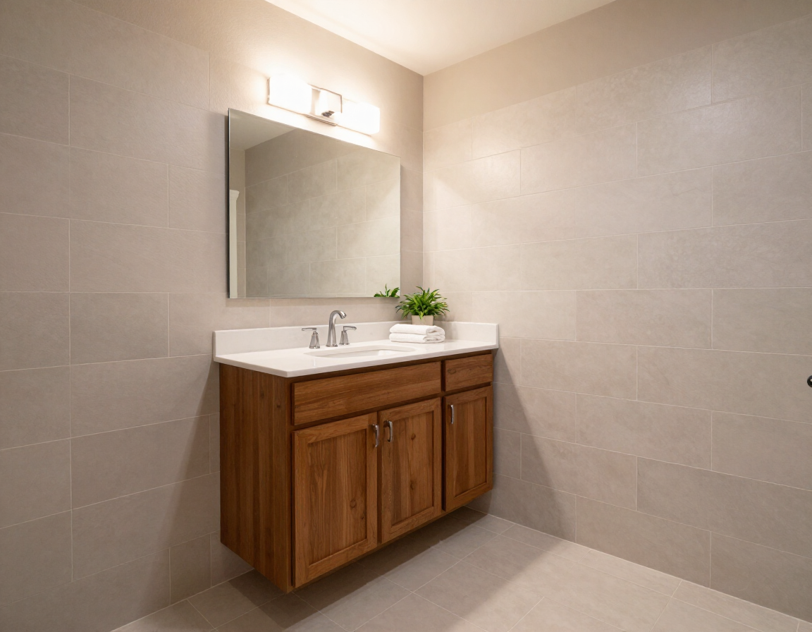 Finished bathroom remodel showing tile work and renovated vanity, home remodeling White City Oregon