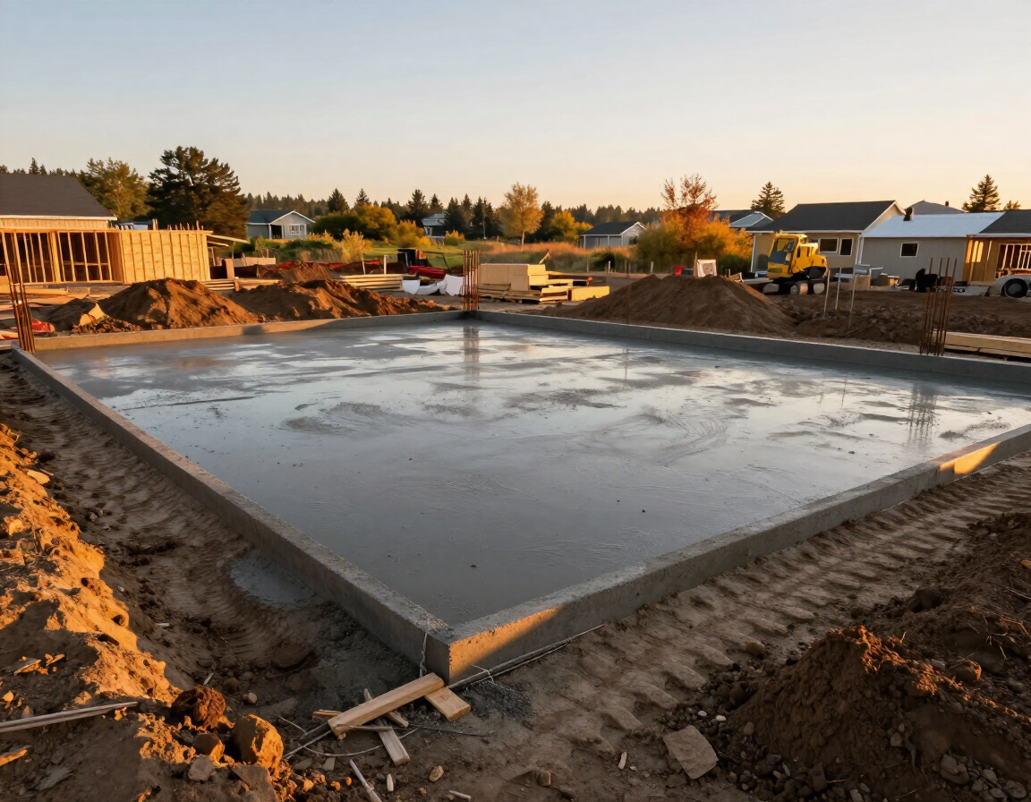 Foundation and site preparation stage for new home construction in White City Oregon by Rogue Custom Construction