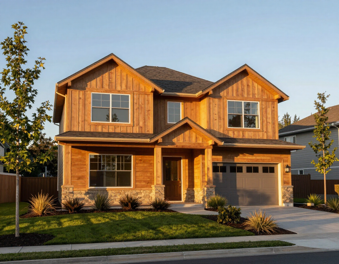 Completed new home construction exterior in Jackson County Oregon showing two story residential build