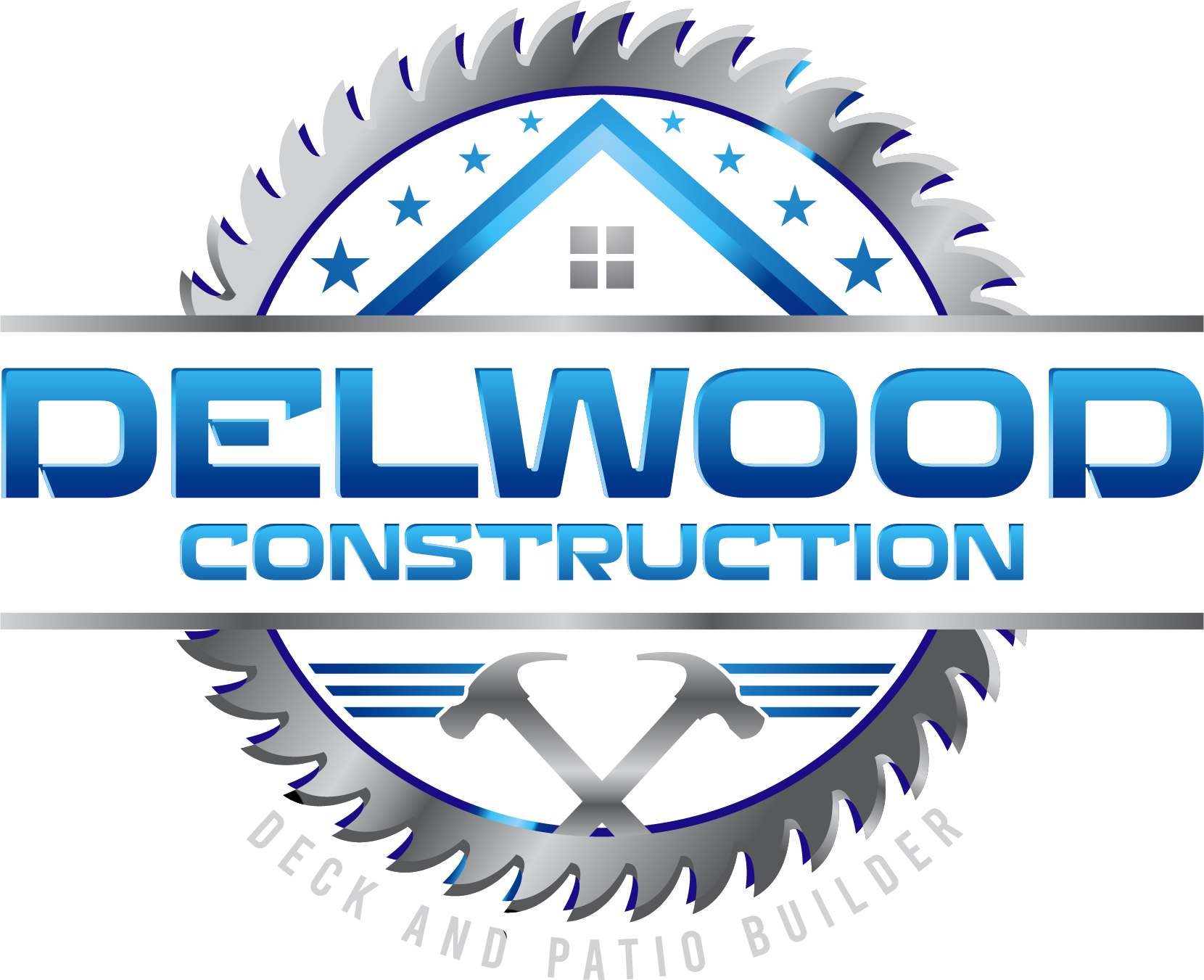 A logo for dw construction , a deck and patio builder.