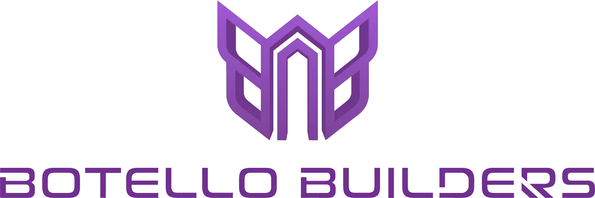 Purple Botello Builders logo with stylized B icon and text on white background