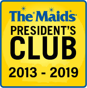 The Maids President’s Club award badge, yellow with blue border, for 2013–2019