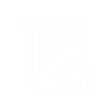 A white icon showing a document with a small house symbol in the bottom right corner.