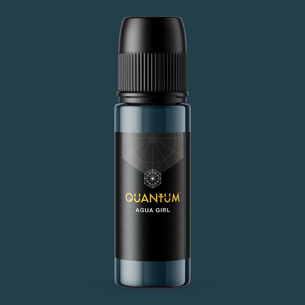 A dark blue, upright squeeze bottle of Quantum Aqua Gel with a black label against a matching dark blue background.