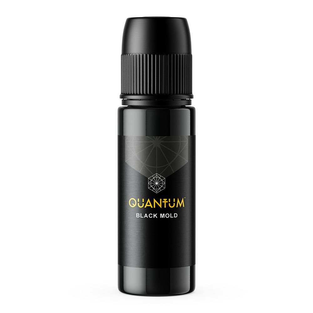 A black dropper bottle labeled