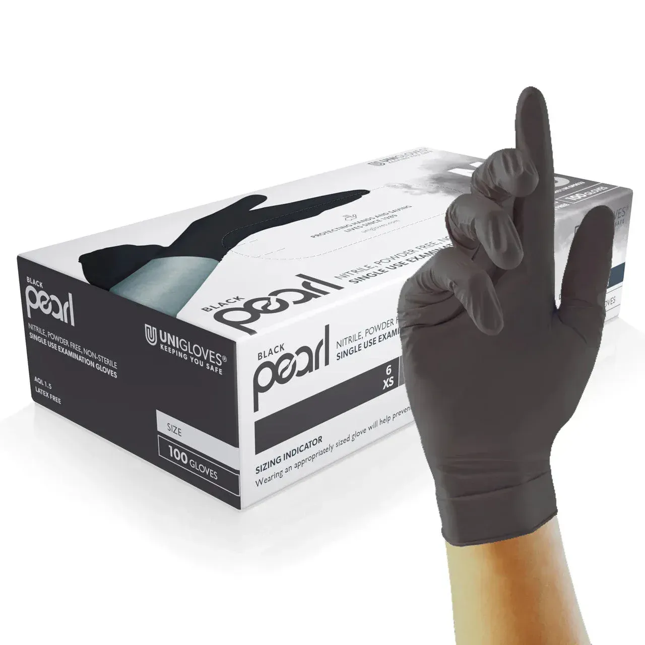 Box of 100 Unigloves Black Pearl Nitrile Gloves