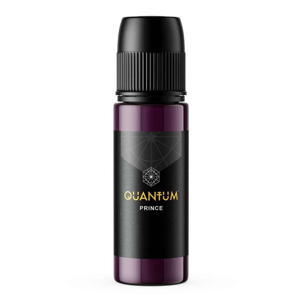 A small, dark purple dropper bottle with a black cap, featuring a black label with the text