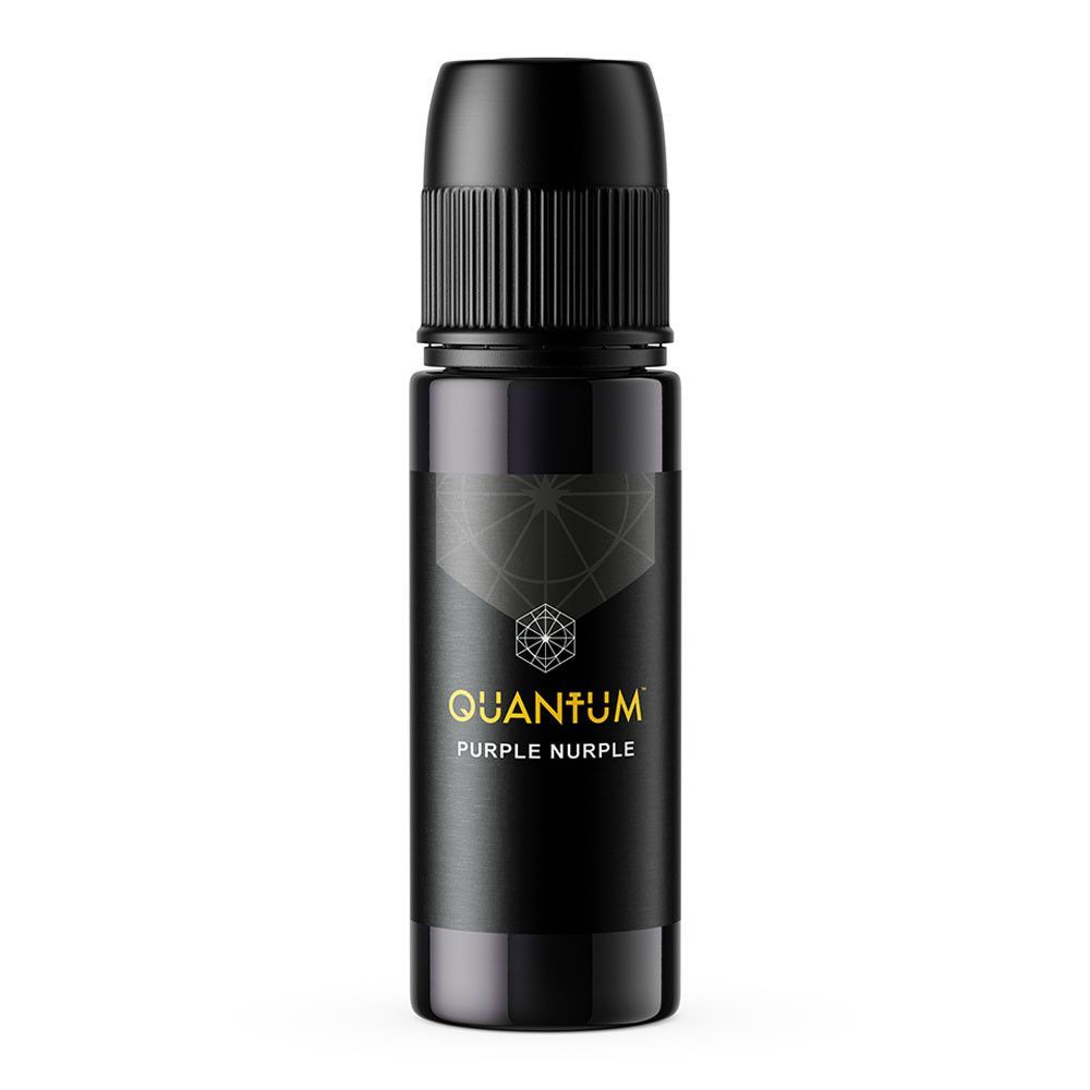 A black dropper bottle of Quantum tattoo ink labeled