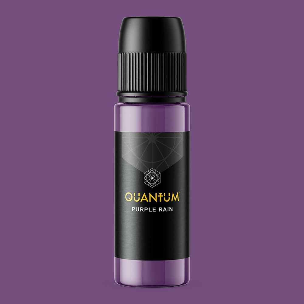 A bottle of Quantum brand tattoo ink in the color