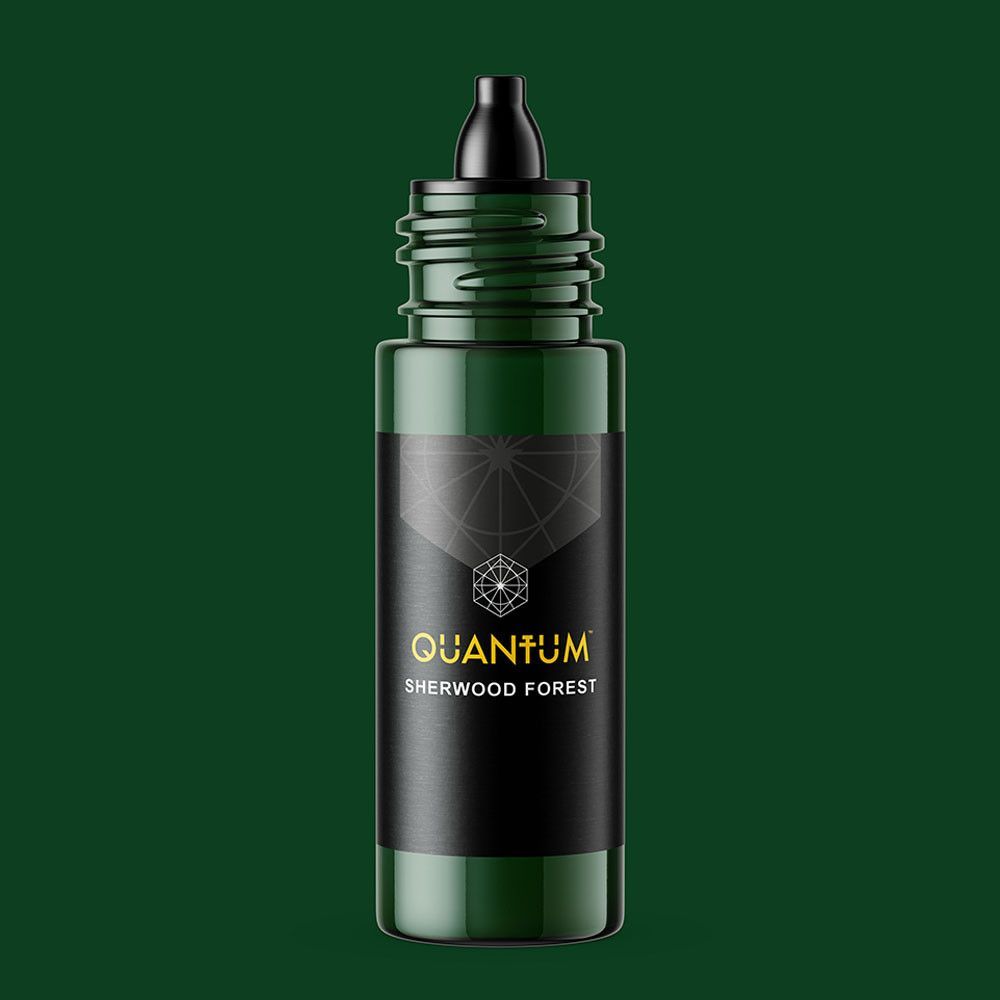 A dark green plastic squeeze bottle labeled