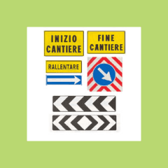 A set of signs that say inizio cantiere fine cantiere and rallentare
