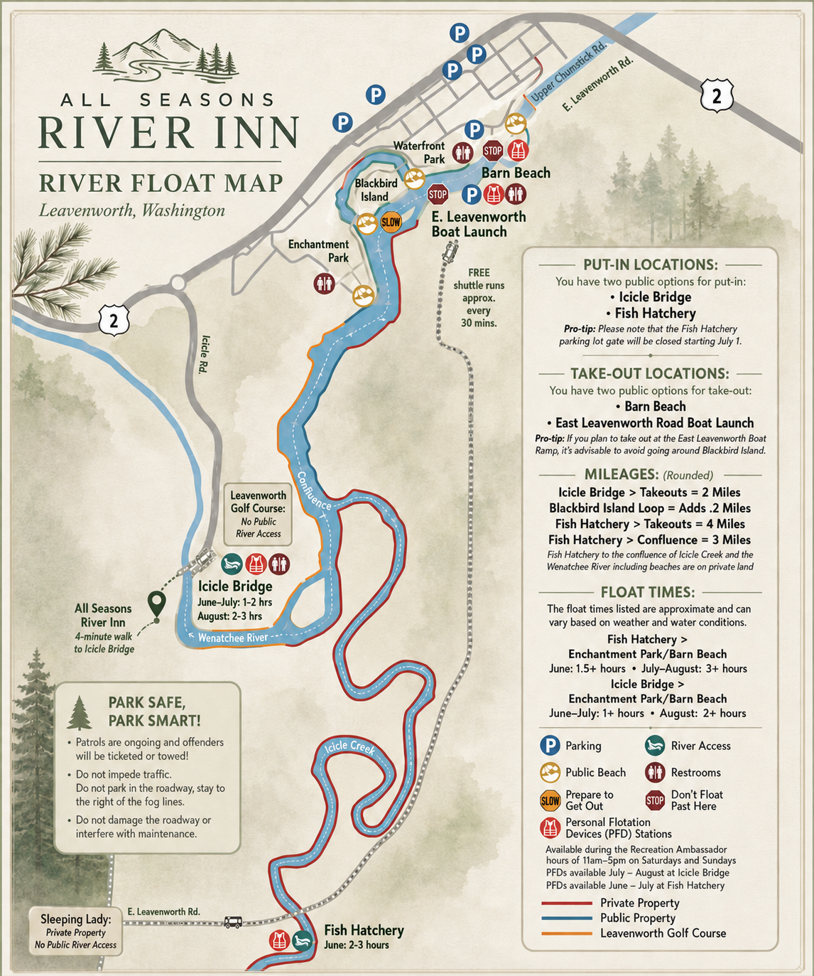 Leavenworth, WA and Wenatchee river tube floating map